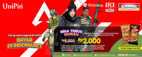 Top Up Apex Legend dan Bayar di Indomaret, Bisa Tebus Murah Mie Instant Boncabe hanya Rp2.000